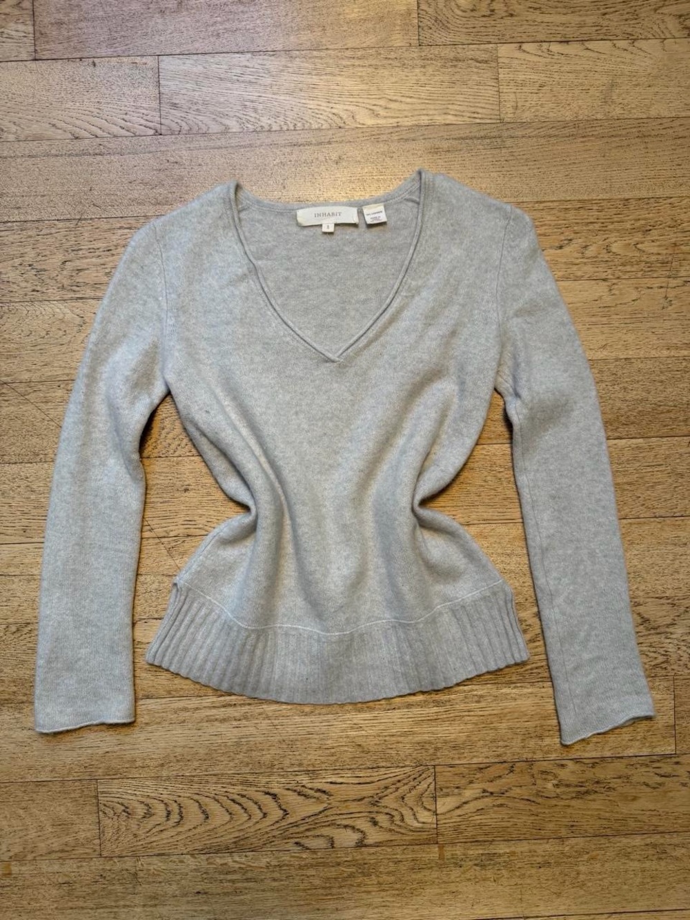 Vintage Inhabit 100% Cashmere Beige V-Neck Sweater